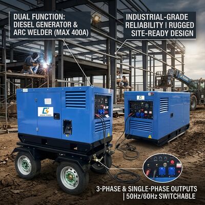 Ống lăn khung di động 450A máy hàn Mig DC máy hàn diesel 500Amps máy phát điện hàn với dây cho ăn